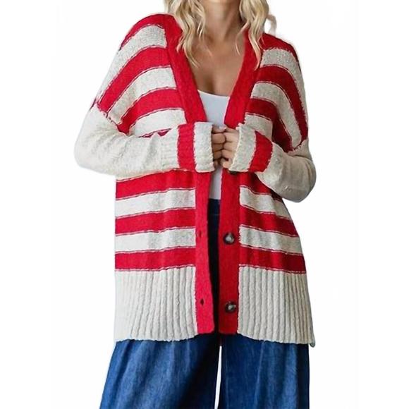 VEVERET Sweaters - NEW VEVERET stripe mix oversize cardigan in red combo